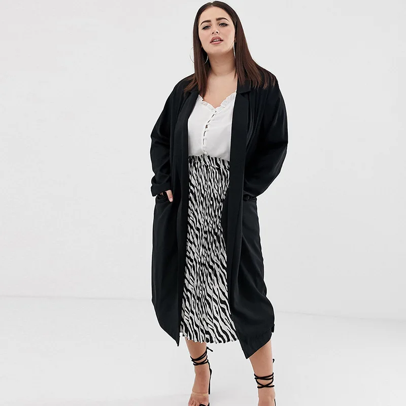 

Kisilk Simple Casual-Style Large Size Style Suit Collar Mid-length Back Slit Long Sleeve Trench Coat Coat 2020