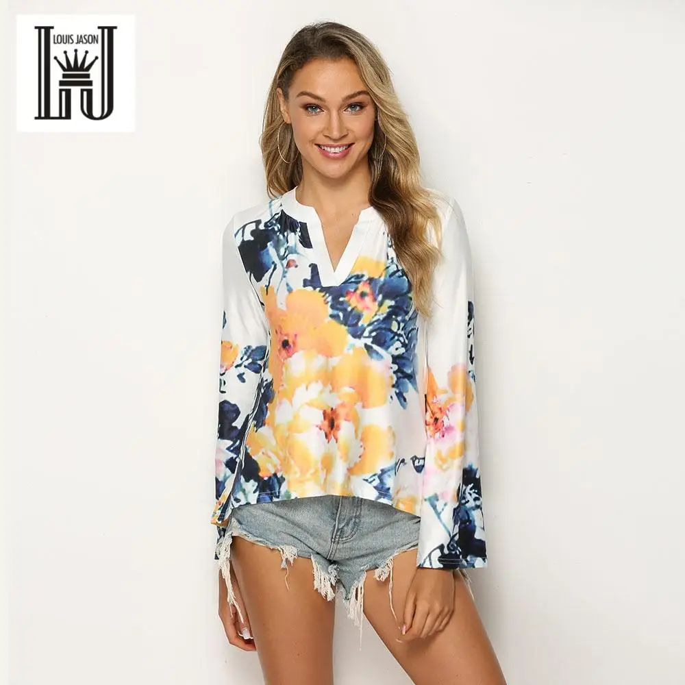 Женская шифоновая блузка Луи Джейсона весенне осенняя модная с v образным