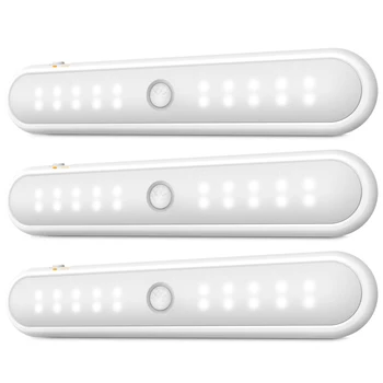 

3Pcs PIR Motion Sensor Under Cabinet Light 20 LEDs Battery Powered Night Light Auto On/Off LED Bar for Wall Closet Wardrobe Cupb