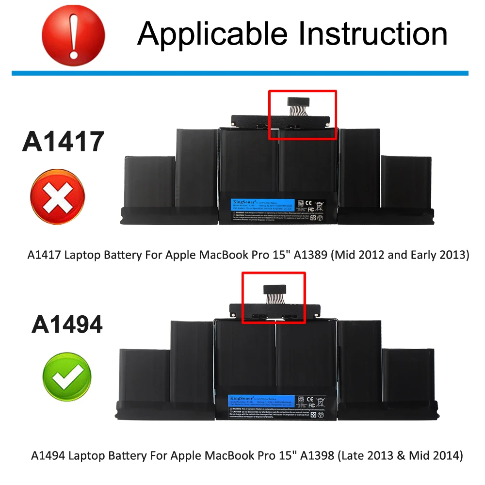 Kingsener-bateria do Portátil para Apple Macbook Pro A1494 A1417 15 em A1398 Retina 2012 2013 2014 Ferramentas Gratuitas 500 Mais Ciclos Navio Rápido - Imagem 4