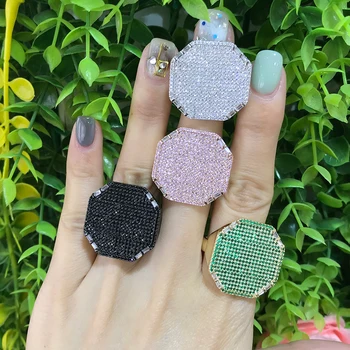 

GODKI 2019 Trendy Square Geometry Cubic Zircon Stacks Rings for Women Finger Rings Beads Charm Ring Bohemian Beach Jewelry 2019