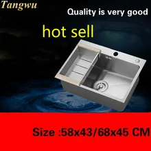 Горячая стандартная кухонная ручная раковина одинарная мойка Мойка Посуды 304 пищевой нержавеющей стали 58X43/68x45 см