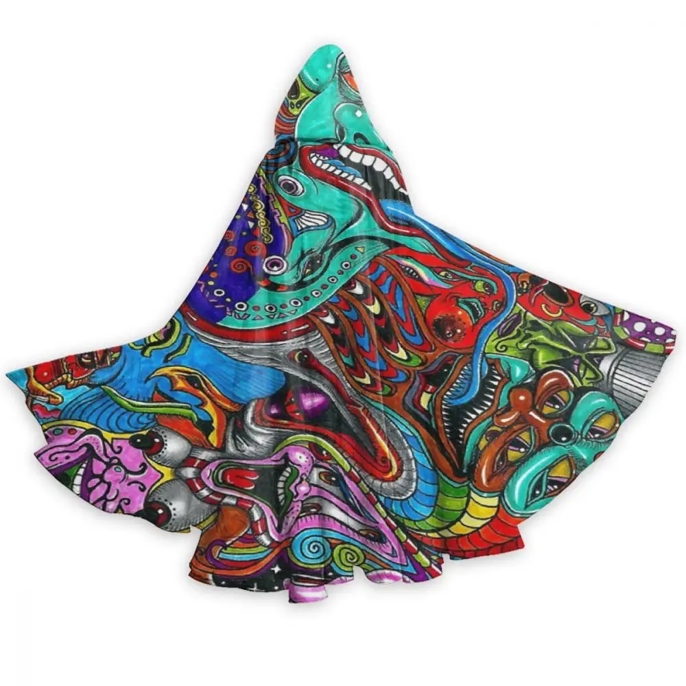 

Unisex Acid Trippy Leaking Smiley Face Christmas Halloween Witch Party Hooded Adult Vampires Wedding Cape Cloak Cosplay Clown