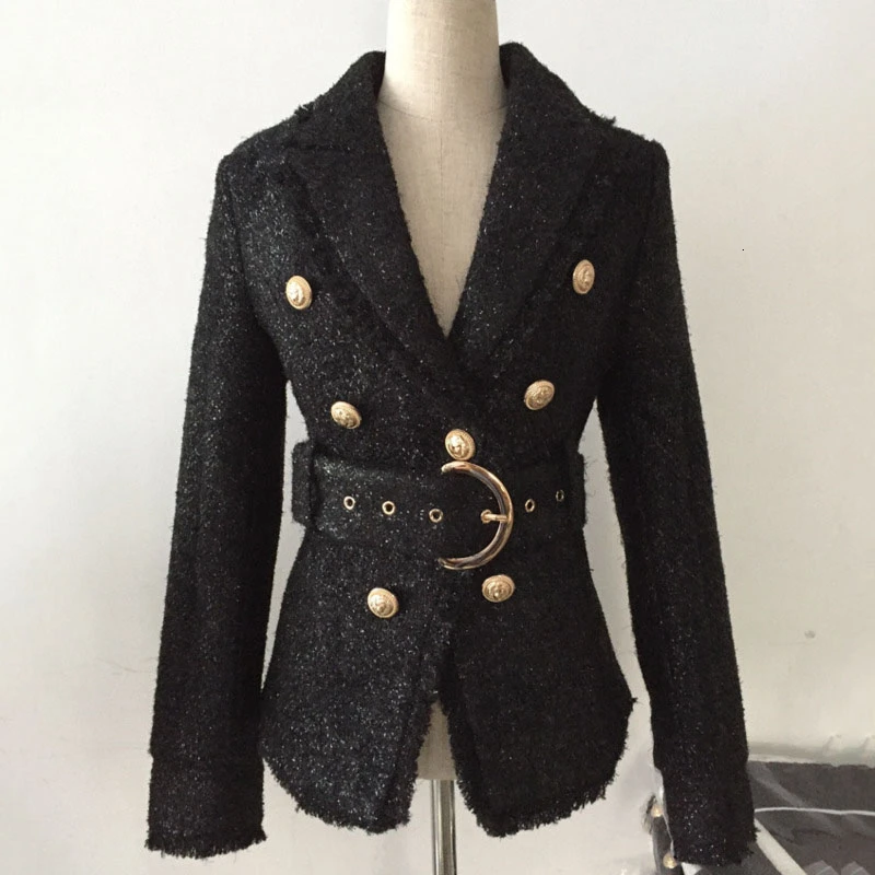 

LANMREM 2020 Temperament Short Section Bright Silk Belt Slim Lapels Double-breasted Long-sleeved Suit Jacket Women 19B- A601
