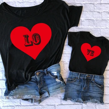 

mommy and daughter matching clothes mom Baby Girls soft cotton Heart print T shirt Mother Daughter Matching family outfits Tops