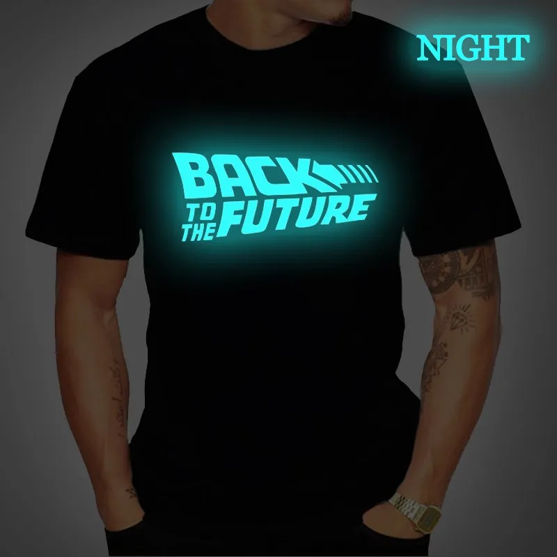 Back To The Future светящаяся футболка с символом Для мужчин летняя футболка с короткими рукавами Повседневное футболки мужской уличная черная футболка Koszulka Meska - Цвет: 1