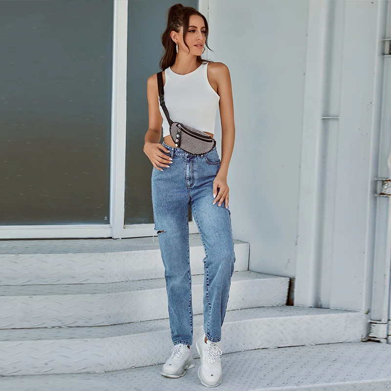 

JYSS new casual straight jeans woman 2020 long length side ripped jeans for women undefined jeans trousers mujer 30320
