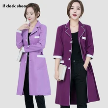Lab-Coat Scrubs-Uniforms Salon Work-Clothing Beauty Summer Work-Wear Long-Sleeve Purple