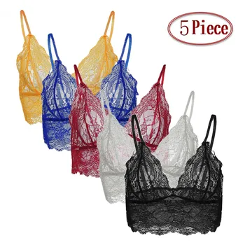 

5PC Multi-Colored Women's Bra High Quality Cost-effective Solid Lace V-Neck Vest Wireless Bra Ladies Lingerie Plus Size S-3XL