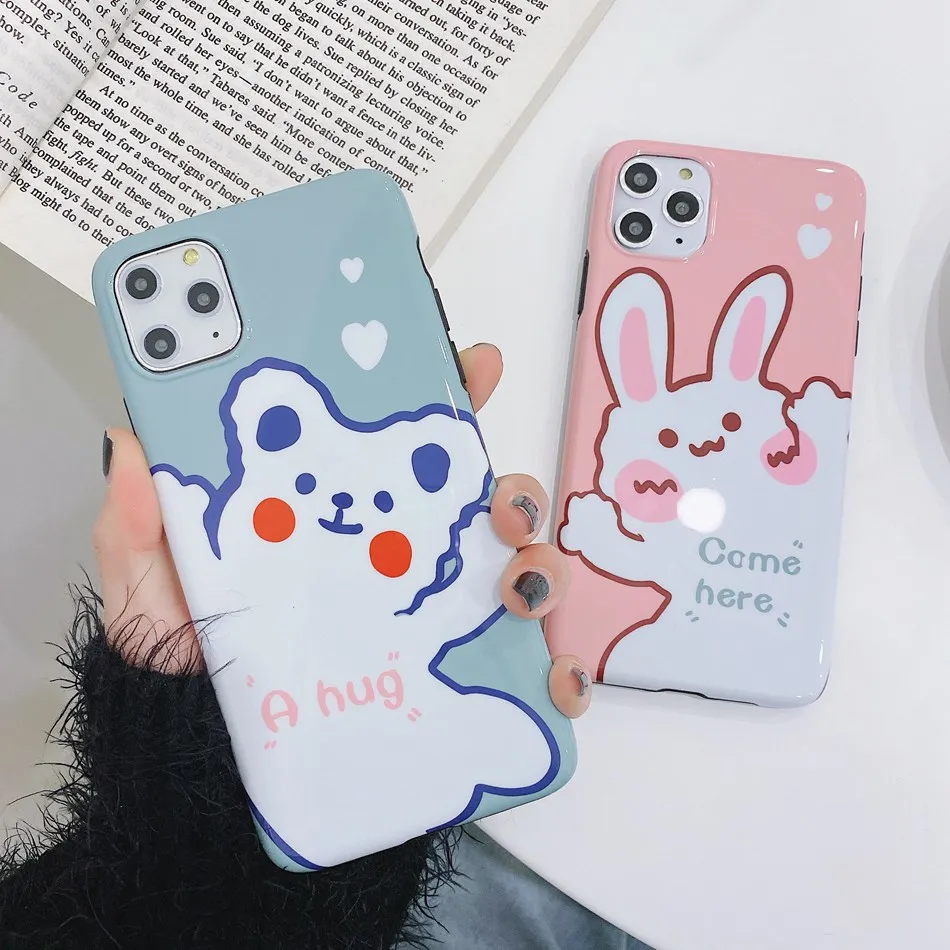 

For iPhone 11 Pro XS Max XR X Case Fashion Cute Cartoon Embrace Pattern Phone Case For iPhone SE 8 7 Plus Soft Shockproof Cover