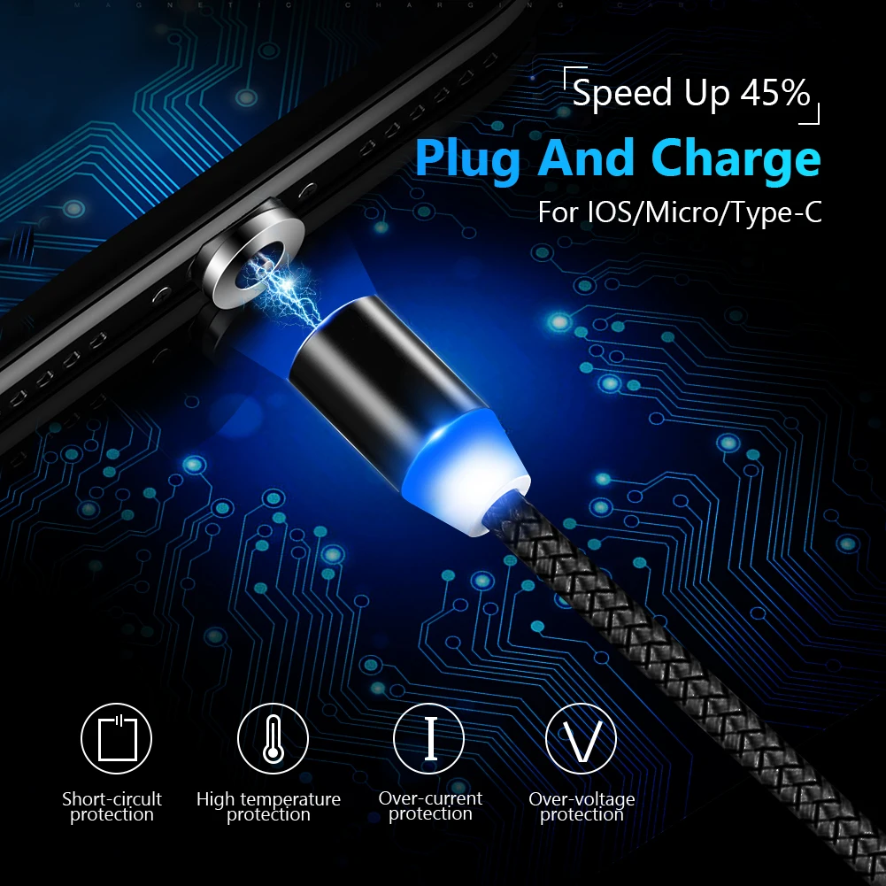 3 фута 1 м Магнитный Высокоскоростной Micro usb type C Быстрая зарядка нейлоновый плетеный кабель type C для iPhone samsung huawei Xiaomi Android