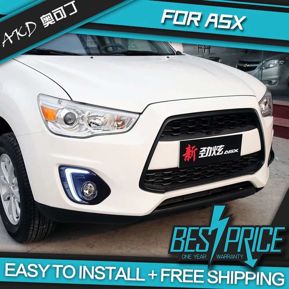 

AKD 2PCS LED Daytime Running Light For Mitsubishi ASX 2013 2014 2015 Yellow Turn Signal Function 12V Car DRL Fog Lamp Decoration