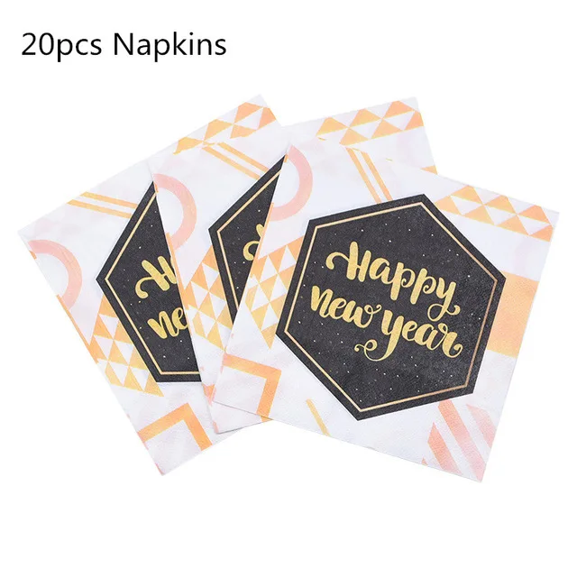 20pcs napkins Новогоднее украшение, набор посуды из черного золота с цифрами, воздушный шар для Navidad, Новогоднее украшение для рождественской вечеринки, домашний декор - Цвет: 20pcs napkins