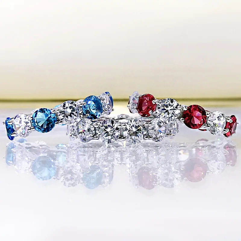 GIAOQI Original 925 Silver Brilliant Cut Round Red Blue High Carbon Diamond Finger Ring for Women Wedding Gift Princess Jewelry | Украшения