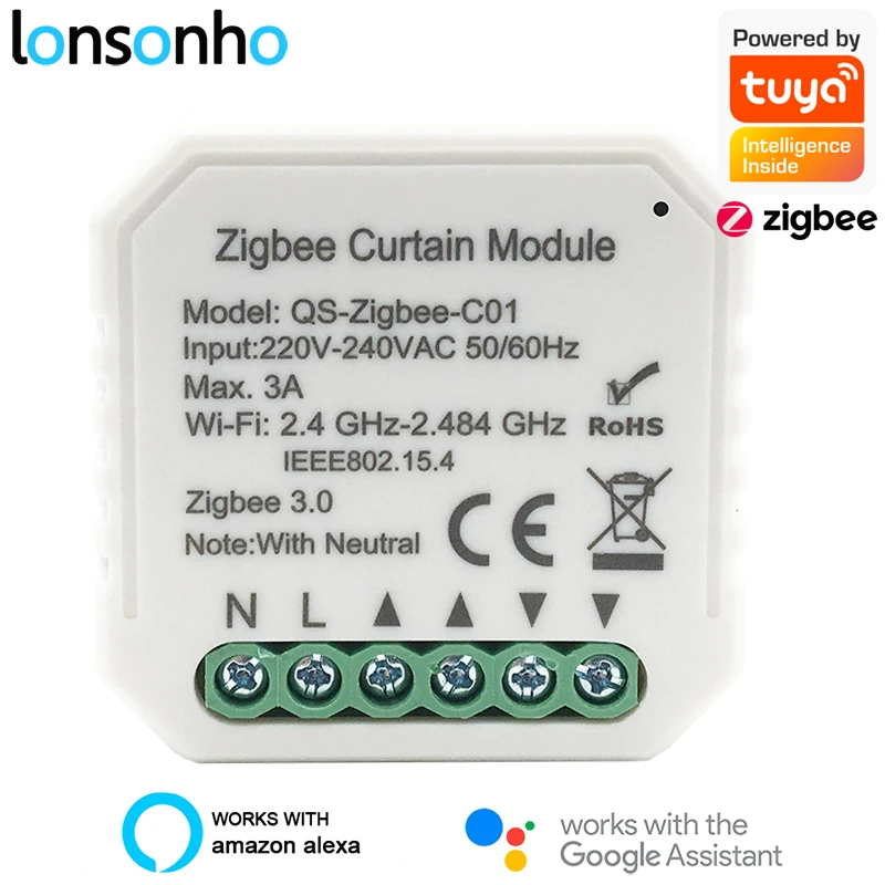 Модуль переключателя для занавесок Lonsonho Tuya Smart Zigbee Поддержка двигателя слепых