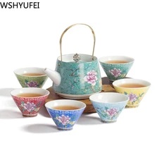 Цзиндэчжэнь керамический чайный сервиз расписанный вручную пастельный пион Китайская традиционная фарфоровая чашка чайный набор кунг-фу чайный сервиз для путешествий