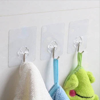 

10Pcs PC Stainless Strong Suction Wall Waterproof Transparent Hanging Seamless Adhesive Hook For Kitchen Bathroom 6cm*6cm