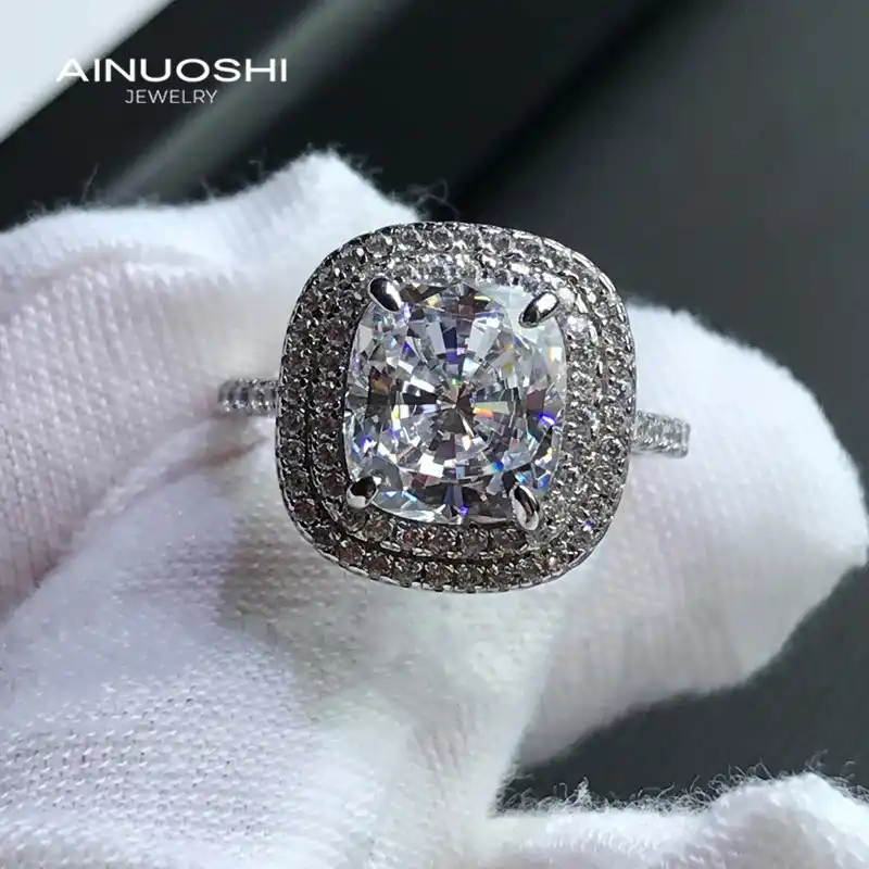 Ainuoshi 925スターリングシルバークッションカット8 9ミリメートル婚約doubieハローリング 模擬sonaダイヤモンドウェディングシルバーリングジュエリー 指輪 Aliexpress