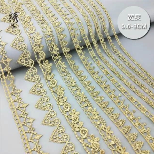 2 Yards High quality pretty gold lace trim braid lace fabric DIY garment accessories skirt cutout embroidery lace trim