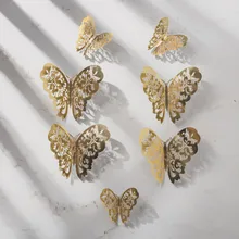 12 шт 3D полые наклейки на стену бабочка на холодильник для украшения дома вечерние украшения домашний декор