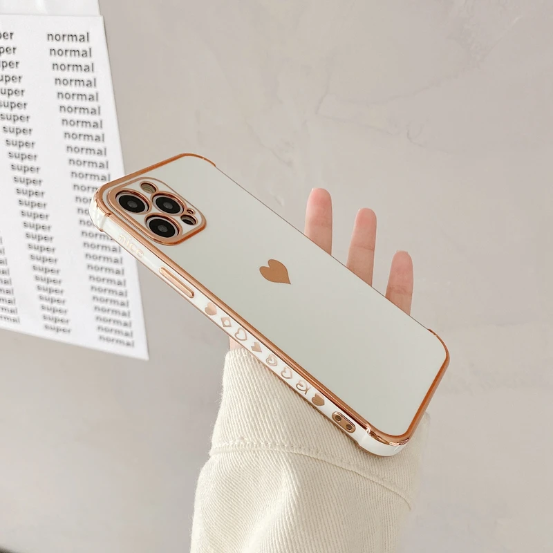 Soft electroplated love heart phone case for iphone 11 12 pro max xs x xr 7 8 plus mini se 2020 shockproof bumper back cover