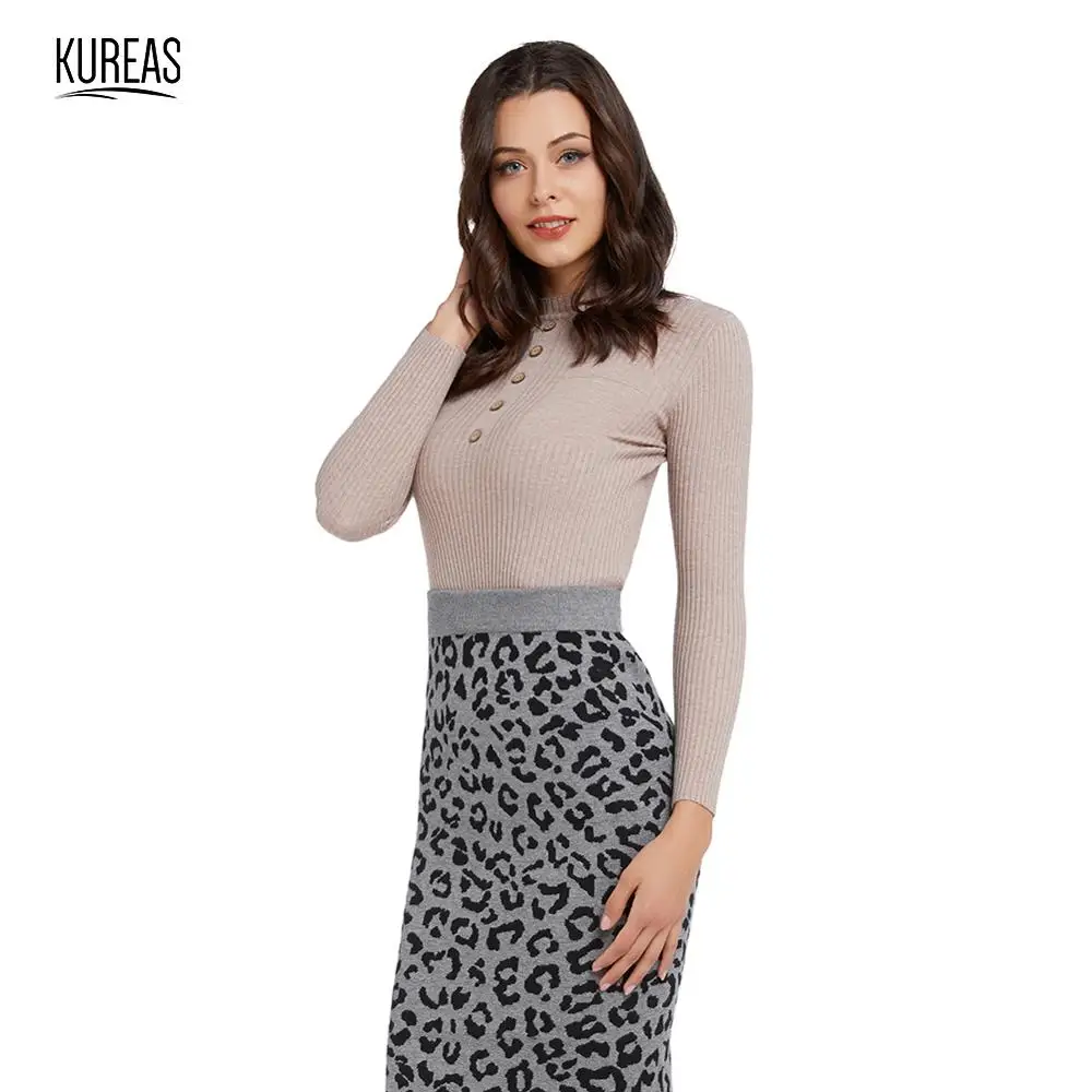 

Kureas Women Sweater Elegant Winter Autumn Pullovers Warm Knitted Tops Turtleneck Single Breasted Slim Fit Casual