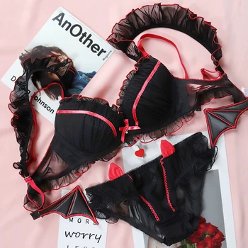 

1/2 Cup Deep-v Thicken Sexy Women Underwear Suits Japanese Style Lace Young Girls Intimates Push Up Seamless Bra and Panty Sets