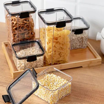 

New 1PC 460ML/700ML/1300ML/1800ML Cereal Storage Container Airtight Food Fresh Box Square Clear Sealed Jar Food Sacks Dispenser