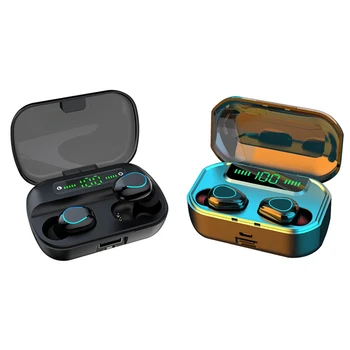 

2 Set TWS Wireless Headphones, Bluetooth 5.0 Waterproof Bluetooth Headphones with Mircophone Charging Box Black