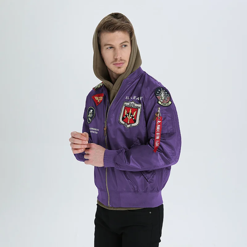 Purple ReFire gear MA-1 куртки-бомберы для мужчин Air Force Fly Pilot Военная тактическая куртка Осенняя Военная летная зимняя теплая куртки мотоциклиста - Цвет: Purple