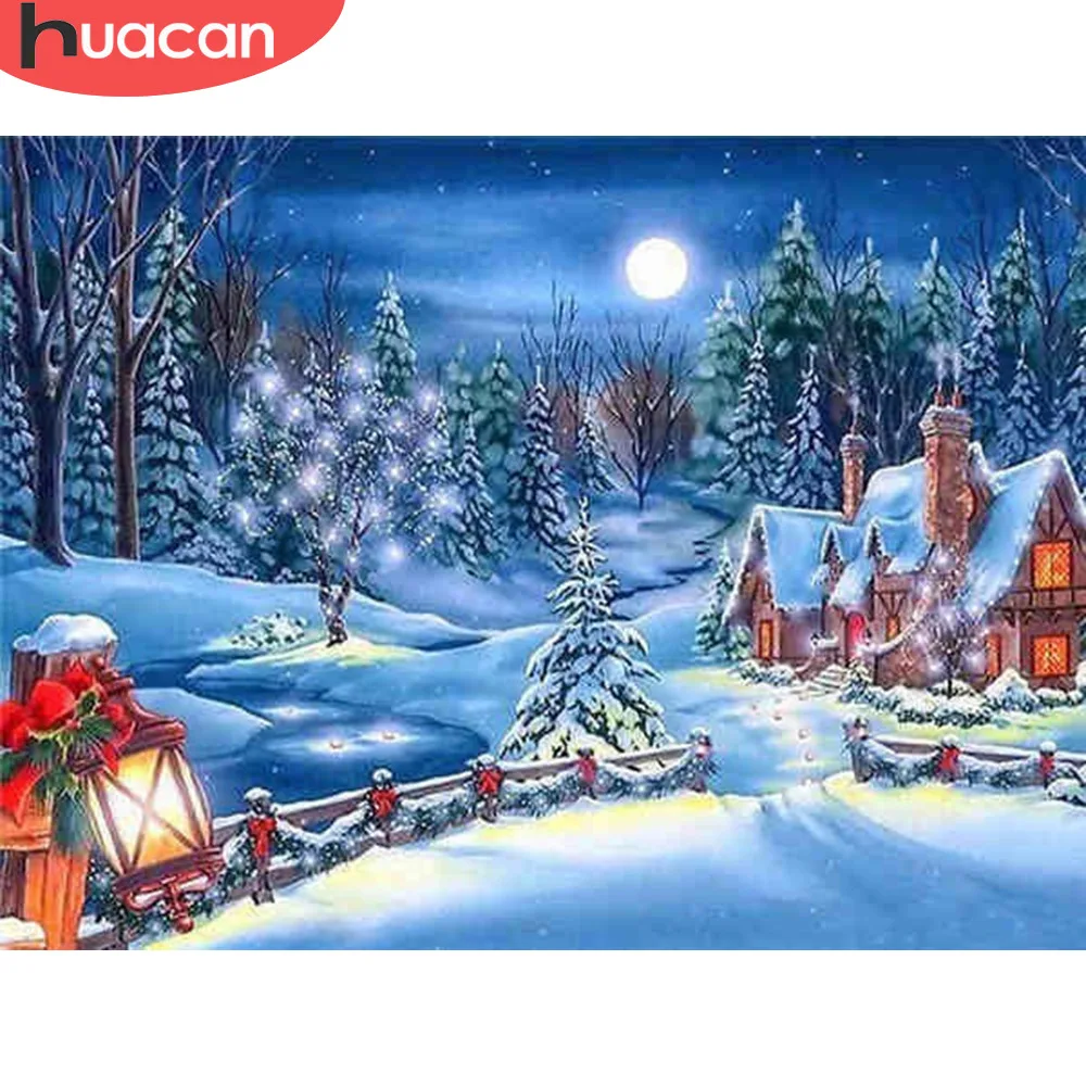 

HUACAN Diamond Painting Winter Lodge With Square Stones Landscape Home Decor Diamond Embroidery Mosaic Beaded Picture Scenery