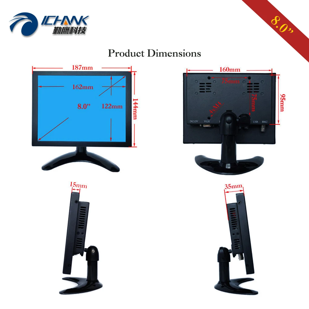 HDMI Է USB VGA ݼ ö  ̺, 8 ġ , 1024x768 IPS,  ƼƮ  ġ ũ ÷ ZB080TC-262D