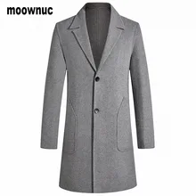 Мужской длинный Хлопковый тренч с воротником, зимний теплый однотонный длинный Тренч, деловая Повседневная парка, модная мужская куртка