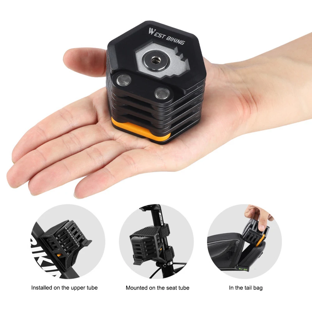 QTER Folding Bike Lock Multi-function Alloy Hamburger Lock with Mounting Bracket Anti-Theft Bicycle Chain Lock with 3 Keys