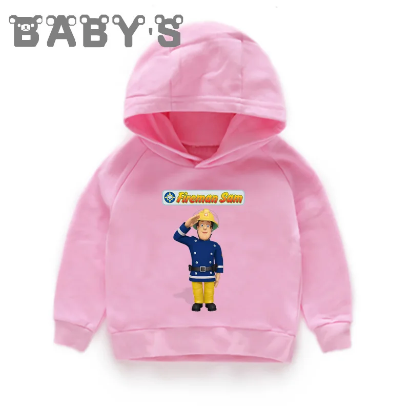 Детские толстовки с капюшоном; детские толстовки с героями мультфильмов «Пожарный Сэм»; пуловер для малышей; топы для девочек и мальчиков; забавная одежда; KMT2450 - Цвет: 2450H-Pink