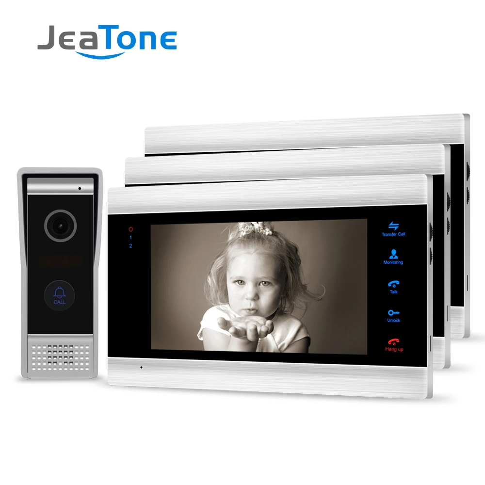 

7"Monitor Video Intercoms Touch Button Security System Waterproof Camera Doorbell Multi-language menu Built-in Memory 1 to 3