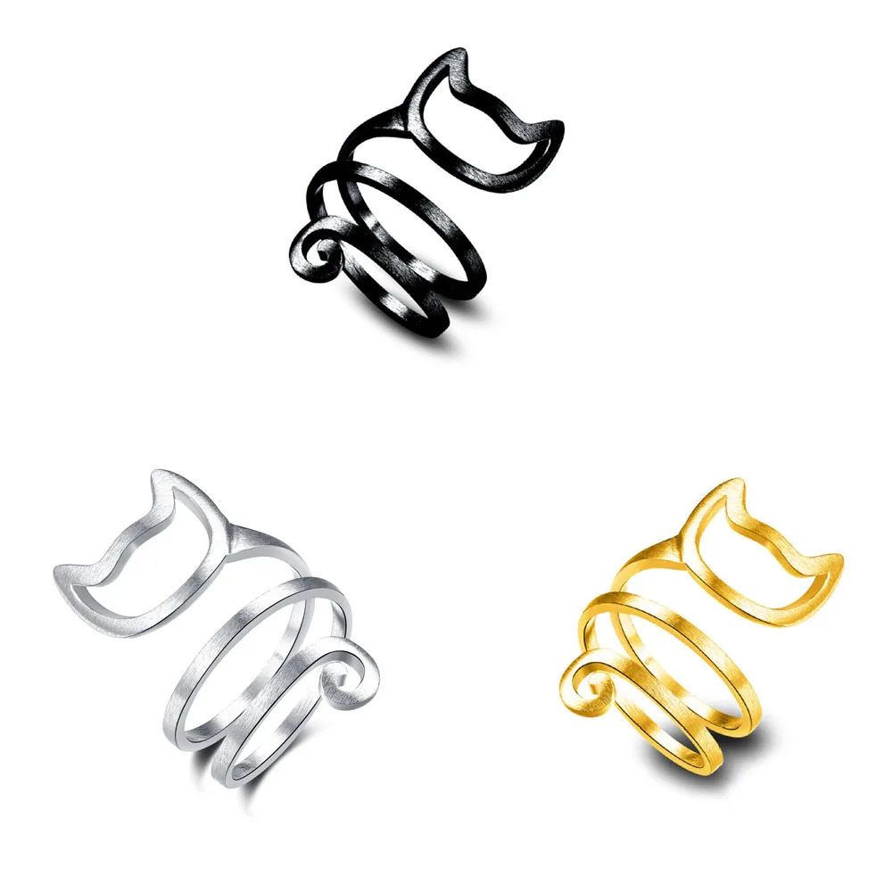 Fashion Cat Ring Matte Kitten Cat Wrap Ring Animal Finger Ring For Young Girl Women Adjustable Ring