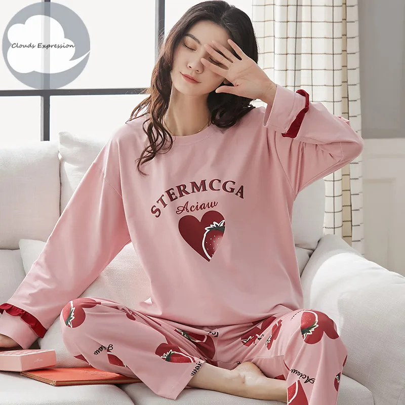 Spring Autumn Women's Sleep Lounge Pajama Long Sleeved Woman Pajama Set Cartoon Pyjamas Cotton Sleepwear M L XL XXL XXXL Fashion