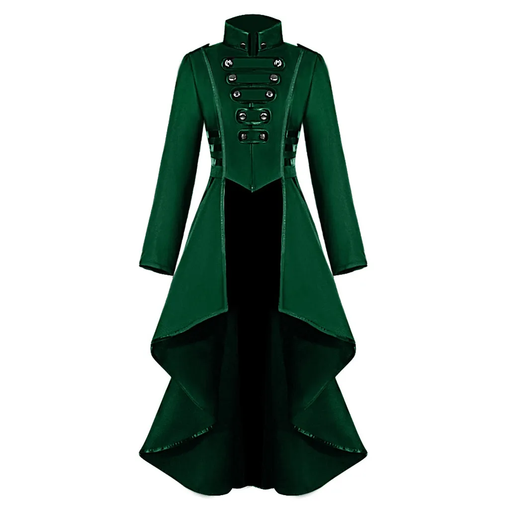 Women Gothic Steampunk Coat Button Lace Corset Halloween Costume Coat Tailcoat Jacket vintage irregular long Coat Overcoat jacke