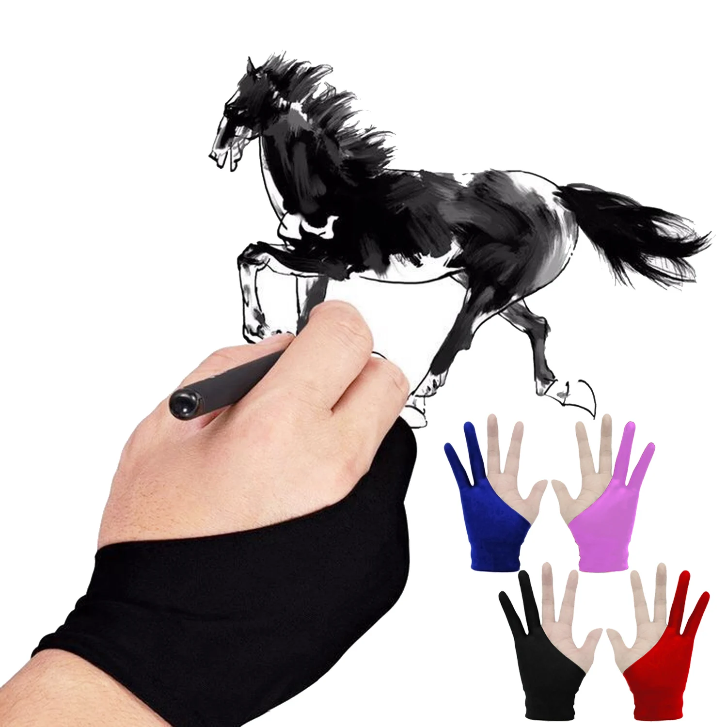 

2 Pairs Drawing Glove Professional 2-fingers Artist Gloves Anti-fouling for Graphic Tablet Drawing Pen Display Size S