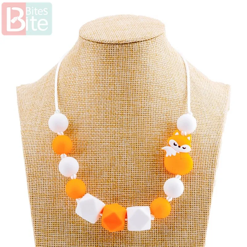 Fox Necklace 1 шт., детское ожерелье для прорезывания зубов, силиконовые бусины для еды, длинная цепочка, Товары для малышей, силиконовая бусина, подарок для ребенка, Прорезыватель для зубов - Цвет: Fox Necklace