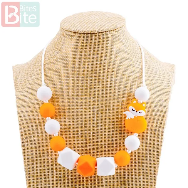 Bite Bites 1pcs Baby Teething Necklace Food Grade Silicone Beads Long Chain Baby Goods Silicone Bead Nurse Gift For Baby Teether Fox Necklace