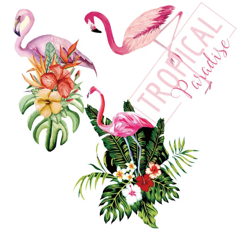 

Flamingos clothing hot stamping T-shirt boxes and bags hot stamping environmental water washing label heat transfer printing