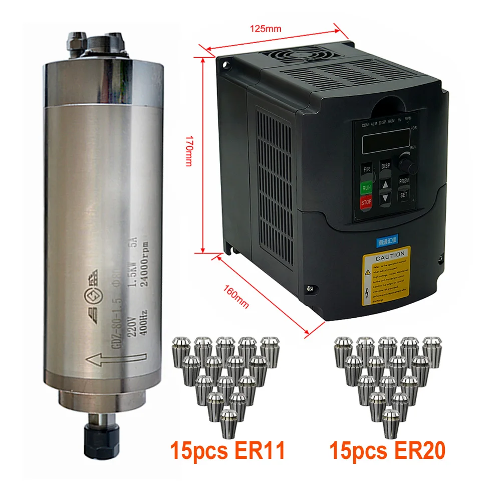 

DIY CNC router spindle motor 800w 1.5kw 2.2kw water cooled spindle kit + VFD Inverter Water Cooling ER11 ER20 collet