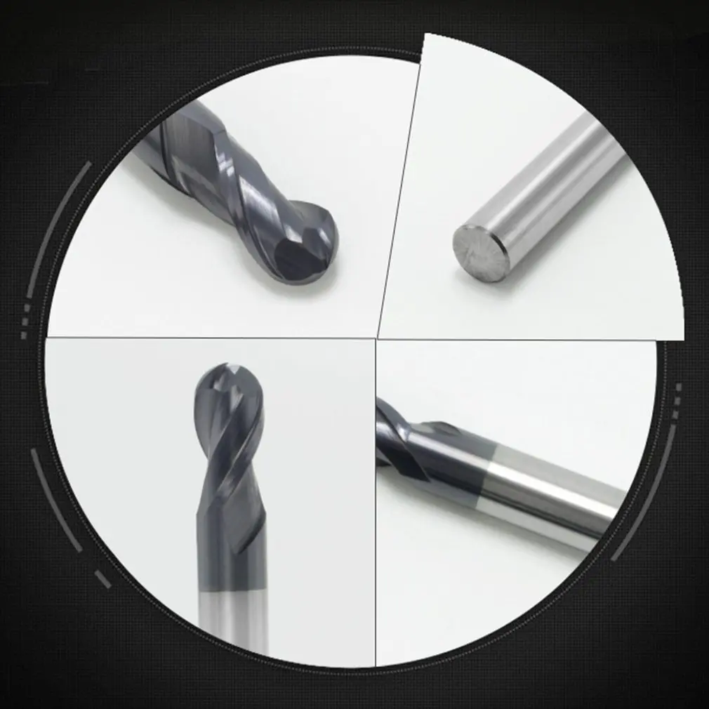 6pcs 45 Degree Tungsten Steel Milling Cutter CNC Numerical Control Tool Straight Shank Two-edge Outer R Cutter Ball End Mill