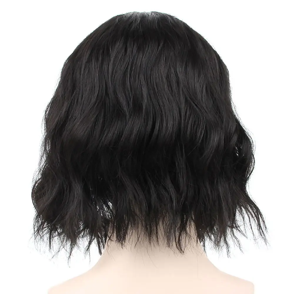 Pageup Short Natural Wave Synthetic Wig For Black Women Purple Wigs with Bangs Heat Resistant Fiber Hair Wigs - Цвет: 1B
