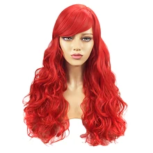 70 см для взрослых красные волнистые Длинные Синтетические волосы вечерние парики для Хэллоуина Русалка принцесса косплей полная челка Термостойкое волокно C36827AD