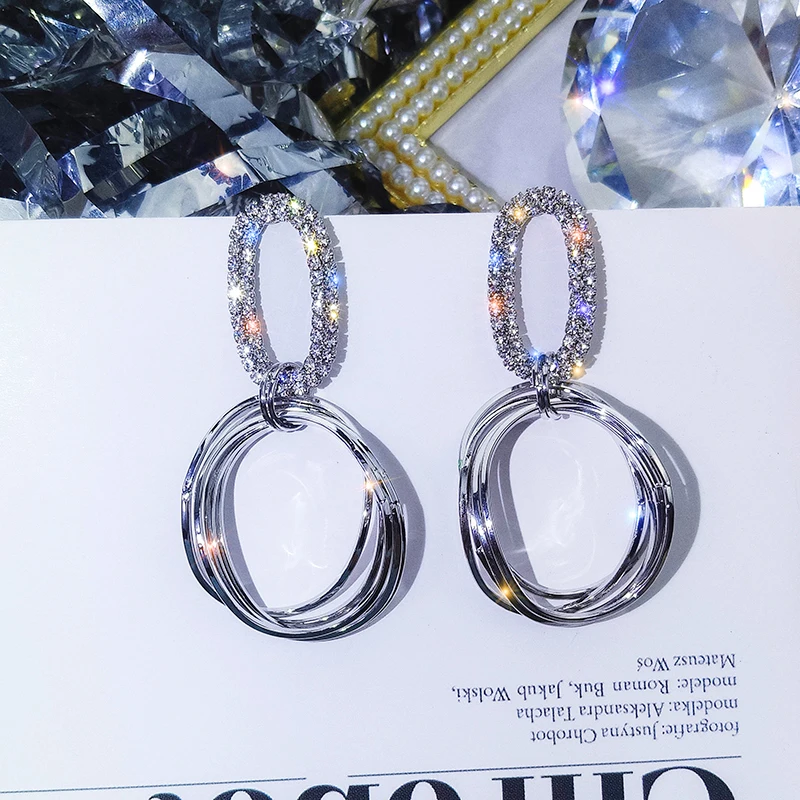 cheap DREJEW Gold Silver Circle Rhinestone Alloy Statement Dangle Earrings 2019 925 Drop Earrings for Women Fashion Jewelry HE5751
