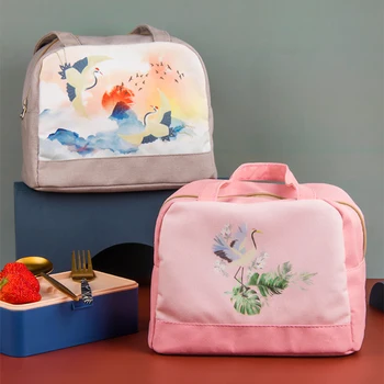 

2020 Lunch Bag chinese style printing Foldable Original design Tote Bags Cooler Picnic Food Lunch Box Bag For Kids Women Girls