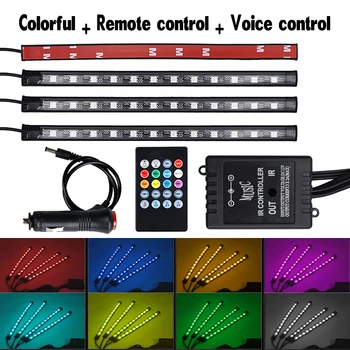 

Car RGB LED Strip Light Neon Ribbon bar LED Decorative Light Music sound auto Interior Ambient Lamp Colorful with Remote Control